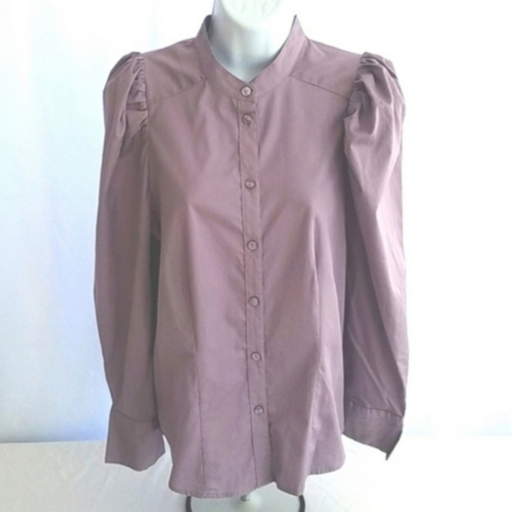 Prologue Women's Puff Long Sleeve Button Front Purple Blouse Size Small